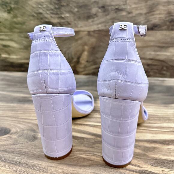 NIB Sam Edelman 8M Yaro Leather Ankle Strap Block Heel Sandals Lilac Croc - Picture 9 of 12